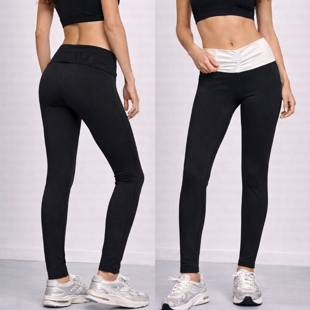 Victoria’s Secret 🩷Leggings Bundle – Black Foldover + Black/White Ruched W - Picture 7 of 7